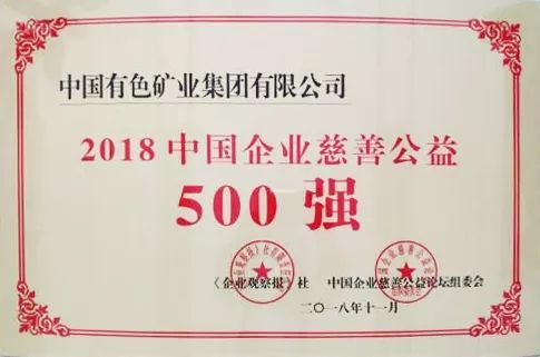 中国有色集团入选 2018中国企业慈善公益500强